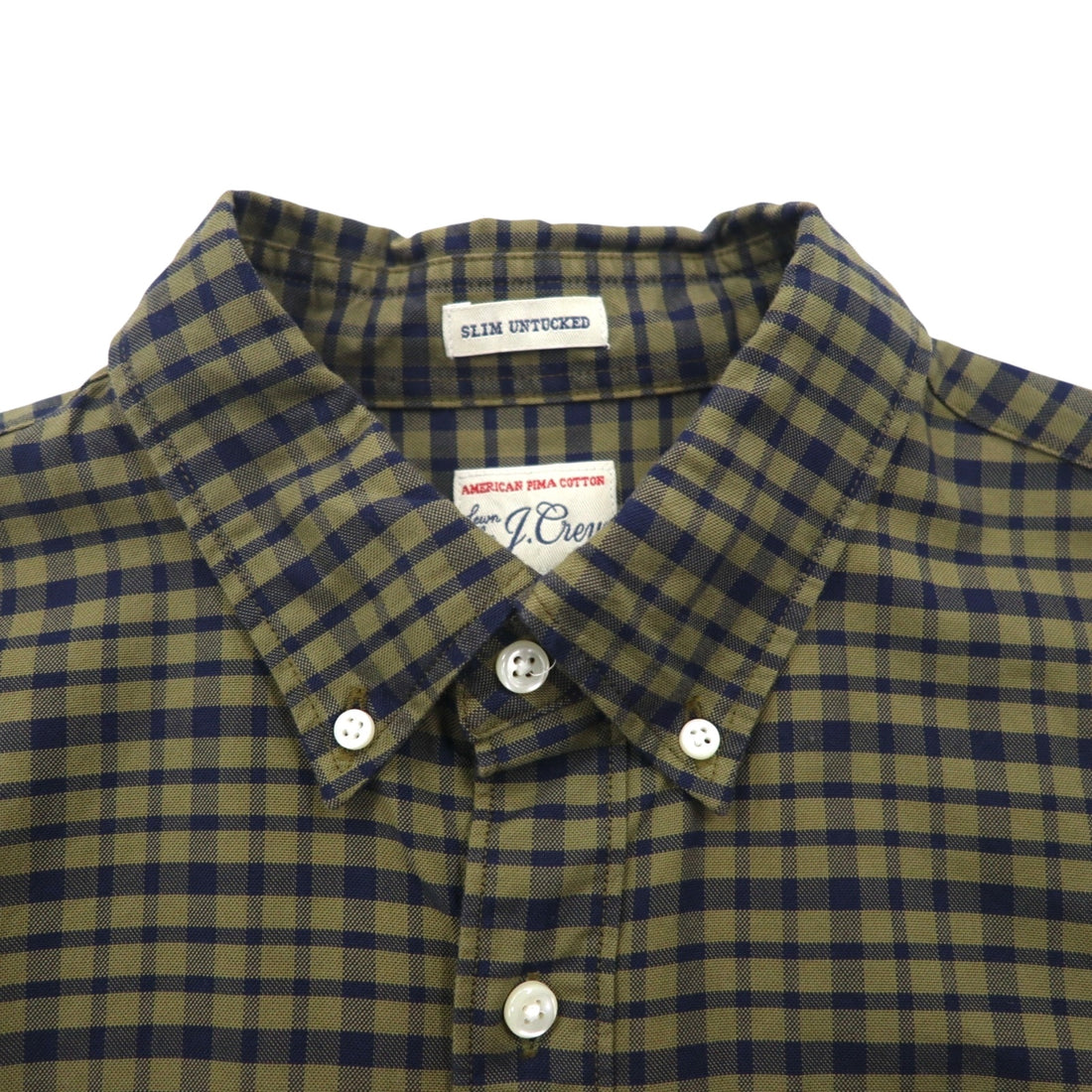 J.CREW アメリカンピマコットン ボタンダウン シャツ M カーキ チェック 胸ポケット SLIM UNTUCKED