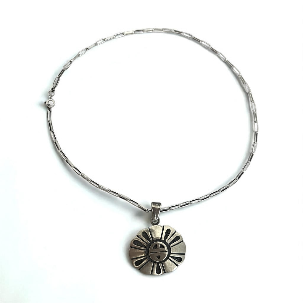 Hopi Vintage Indian Jewelry Necklace, Hopi Indian Jewelry, Sun Face Necklace, Silver 925, Tribal