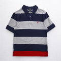 POLO RALPH LAUREN Striped Polo Shirt L Gray Navy Cotton Pique Small Pony Embroidery