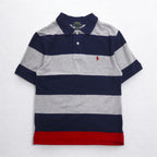 POLO RALPH LAUREN Striped Polo Shirt L Gray Navy Cotton Pique Small Pony Embroidery