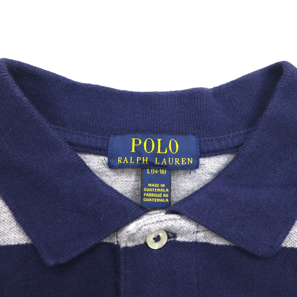 POLO RALPH LAUREN Striped Polo Shirt L Gray Navy Cotton Pique Small Pony Embroidery