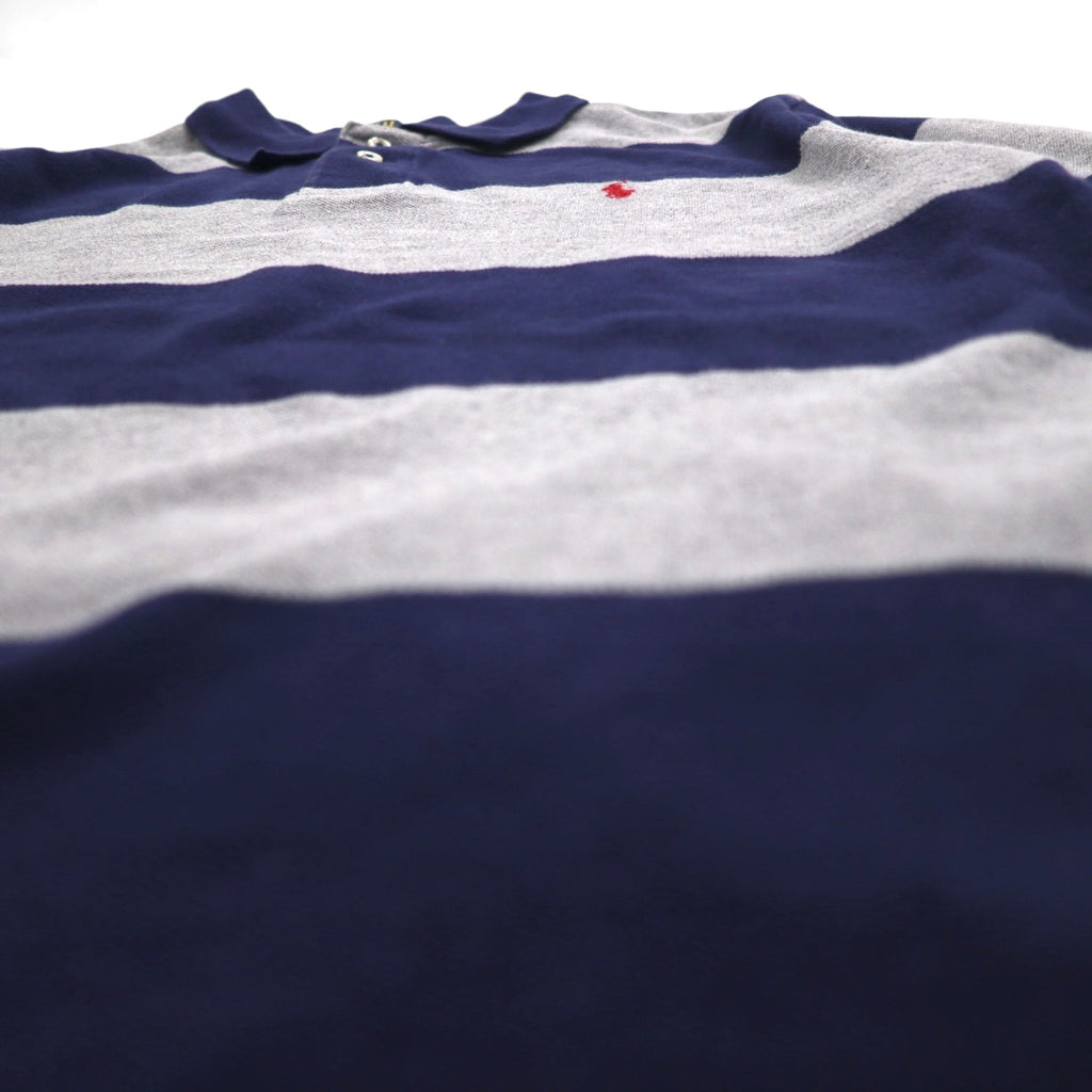 POLO RALPH LAUREN Striped Polo Shirt L Gray Navy Cotton Pique Small Pony Embroidery