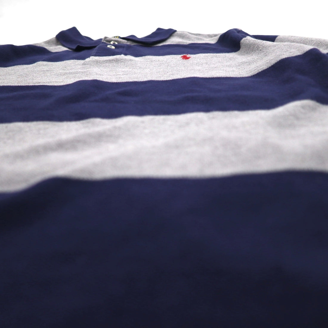 POLO RALPH LAUREN Striped Polo Shirt L Gray Navy Cotton Pique Small Pony Embroidery