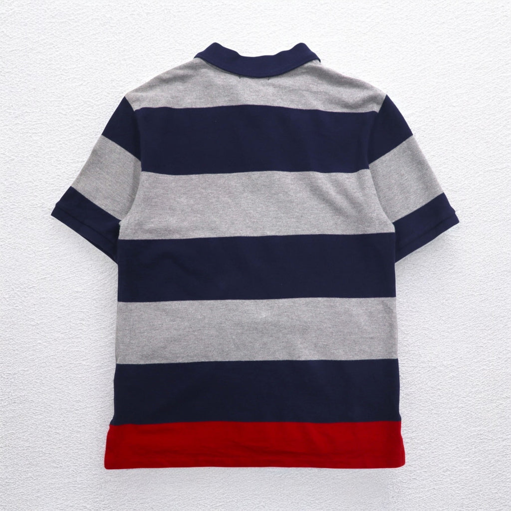 POLO RALPH LAUREN Striped Polo Shirt L Gray Navy Cotton Pique Small Pony Embroidery
