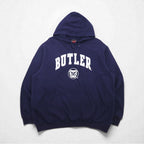 GENUINE STUFF College Arch Logo Hoodie, 2XL, Navy Cotton, Kangaroo Pocket, BUTLER