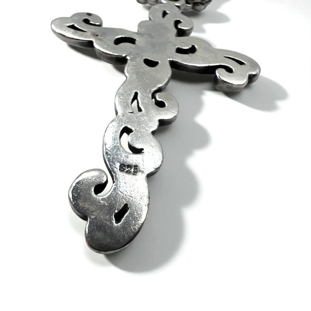 Vintage Silver Cross Necklace ヴィンテージ 浮き唐草彫り クロス 十字架 ネックレス ブラックオニキス シルバー 925