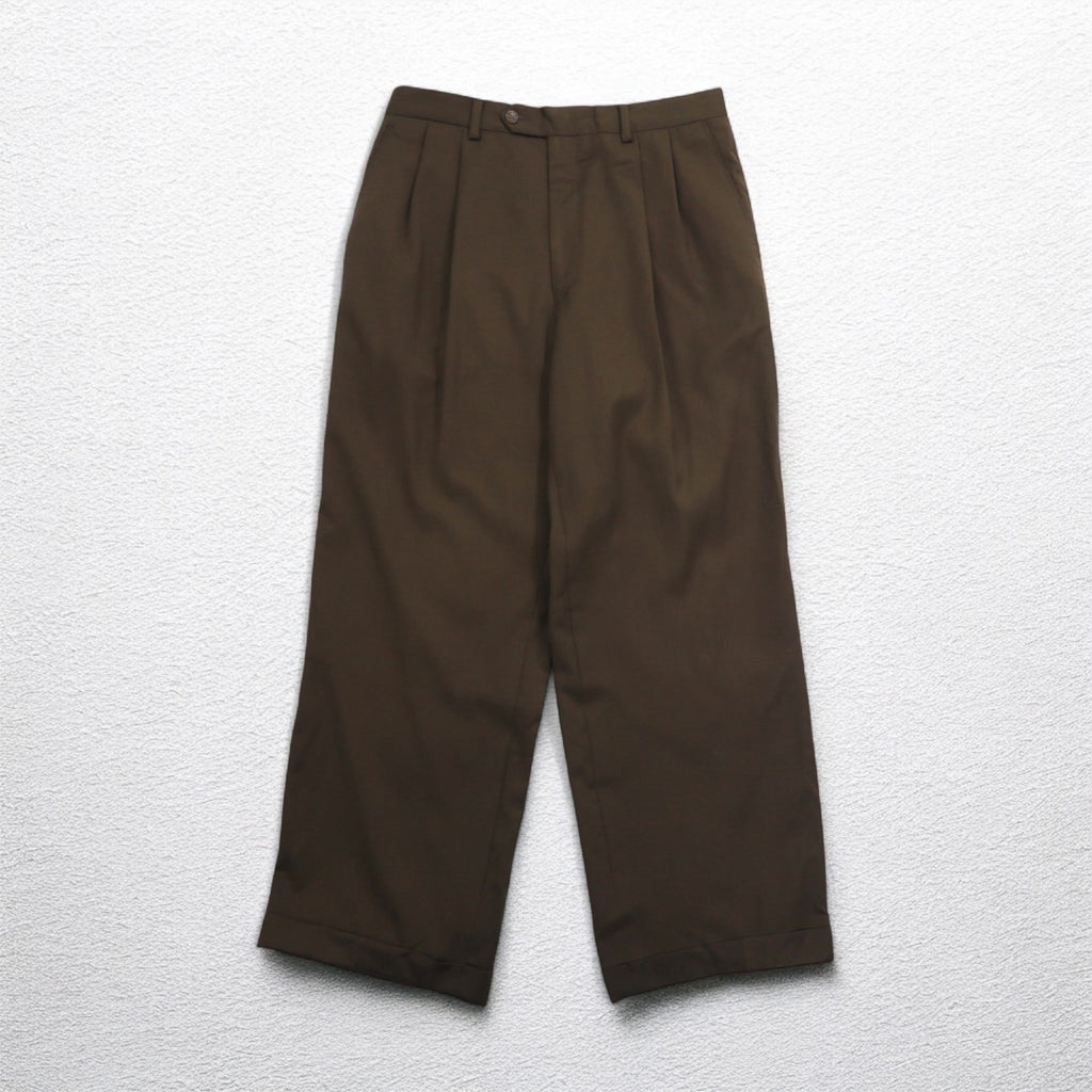 LAUREN RALPH LAUREN 90s 120's &amp; CASHMERE 2-pleat wide slacks, M, brown, wool