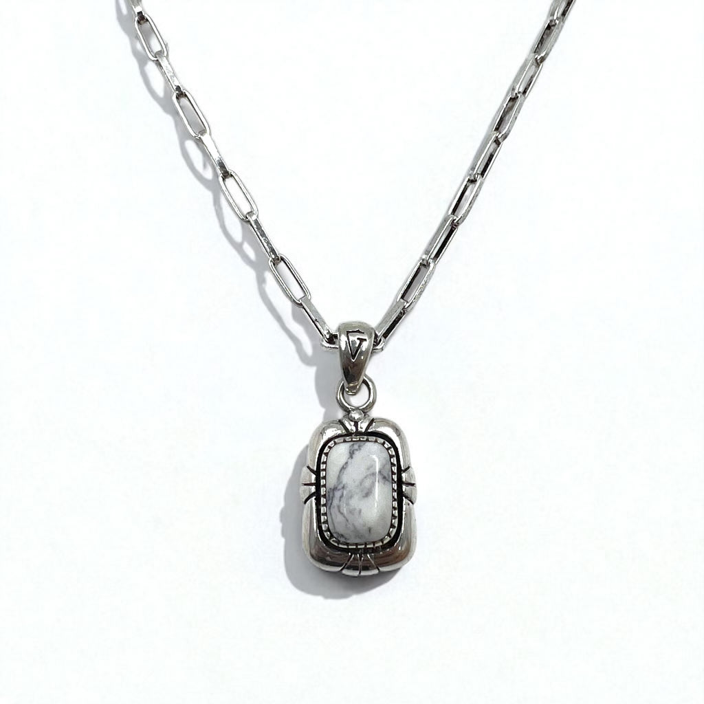 Vintage White Turquoise Pendant Necklace インディアンジュエリー ホワイトターコイズ ホピチェーン ネックレス ペンダント シルバー 925 G刻印