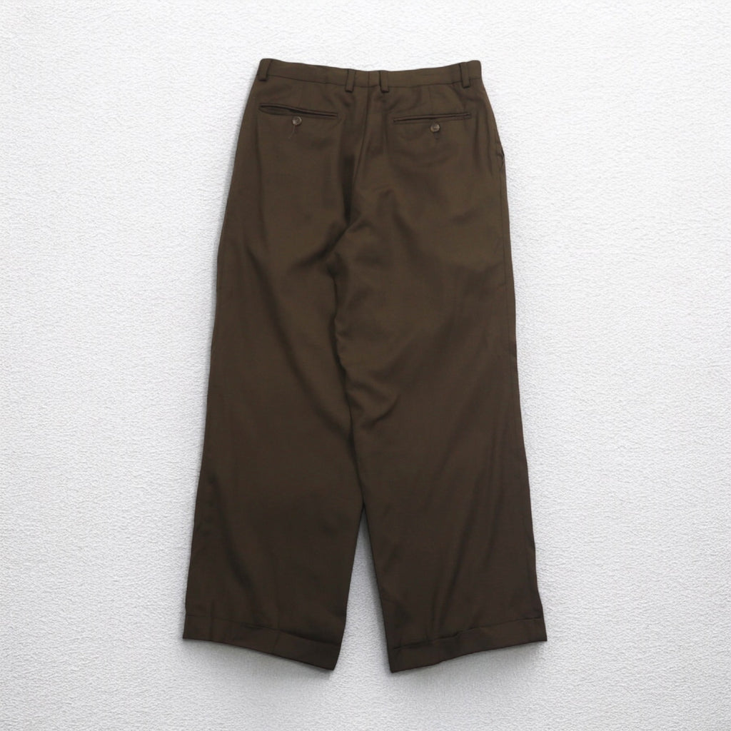 LAUREN RALPH LAUREN 90s 120's &amp; CASHMERE 2-pleat wide slacks, M, brown, wool