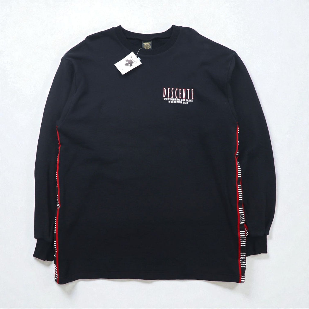 DESCENTE 90s Made in Japan Tape Logo Design Sweatshirt, Size L, Black, Unused
