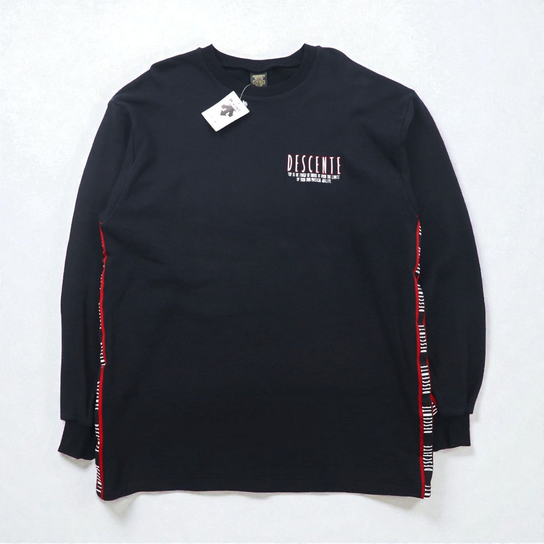 DESCENTE 90s Made in Japan Tape Logo Design Sweatshirt, Size L, Black, Unused