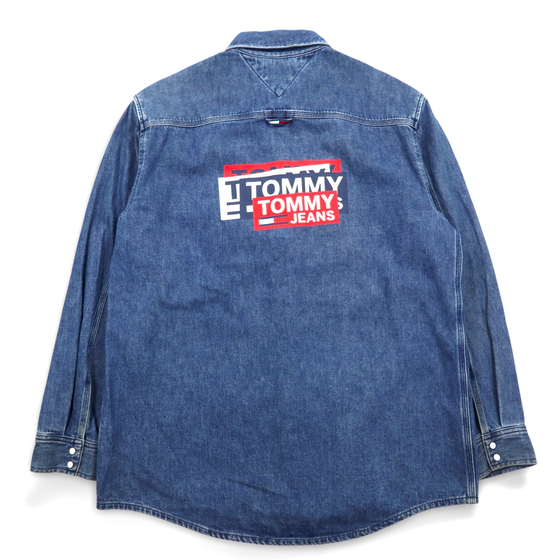 TOMMY JEANS バックプリント デニムシャツ L インディゴ ブルー スナップボタン RELAXED FIT DM0DM06735