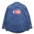 TOMMY JEANS バックプリント デニムシャツ L インディゴ ブルー スナップボタン RELAXED FIT DM0DM06735