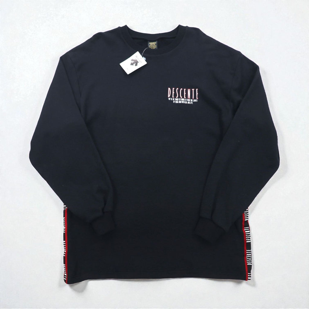 DESCENTE 90s Made in Japan Tape Logo Design Sweatshirt, Size L, Black, Unused