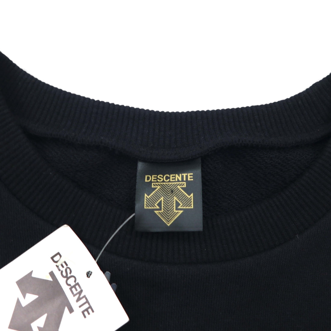 DESCENTE 90s Made in Japan Tape Logo Design Sweatshirt, Size L, Black, Unused