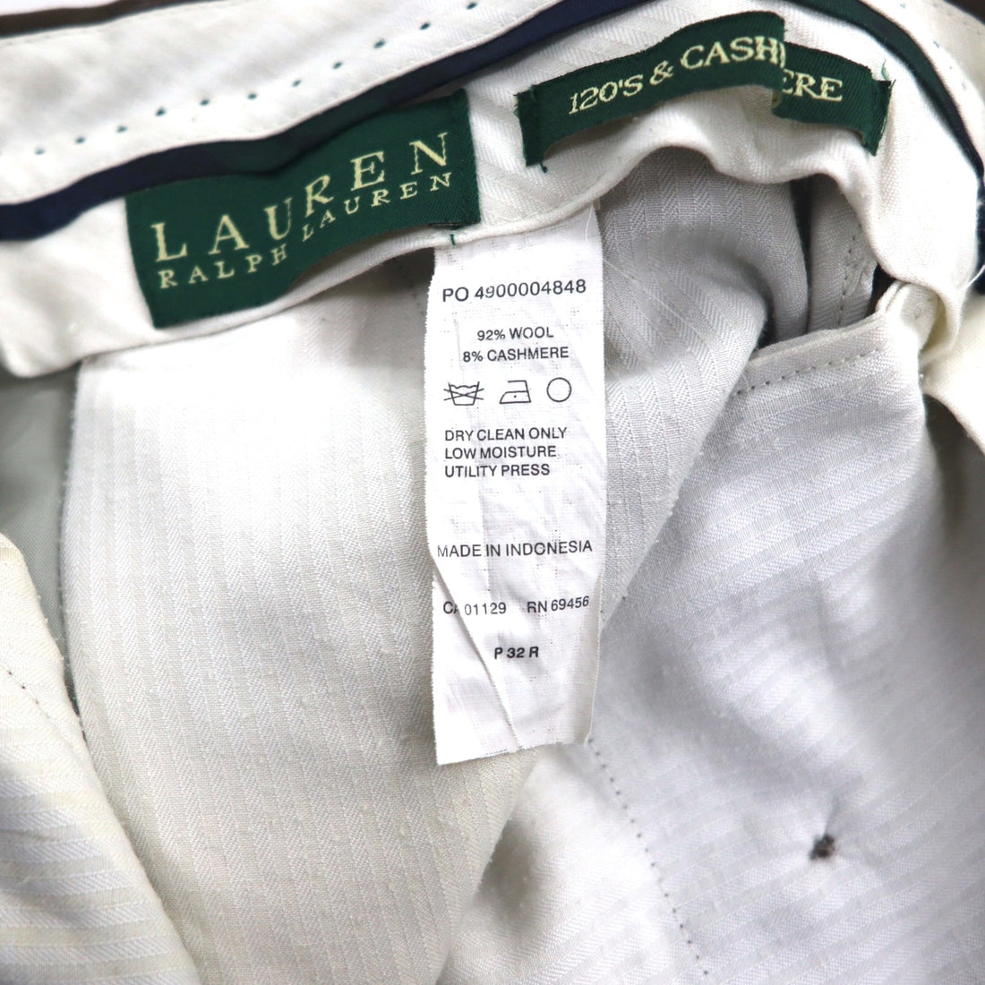 LAUREN RALPH LAUREN 90s 120's &amp; CASHMERE 2-pleat wide slacks, M, brown, wool