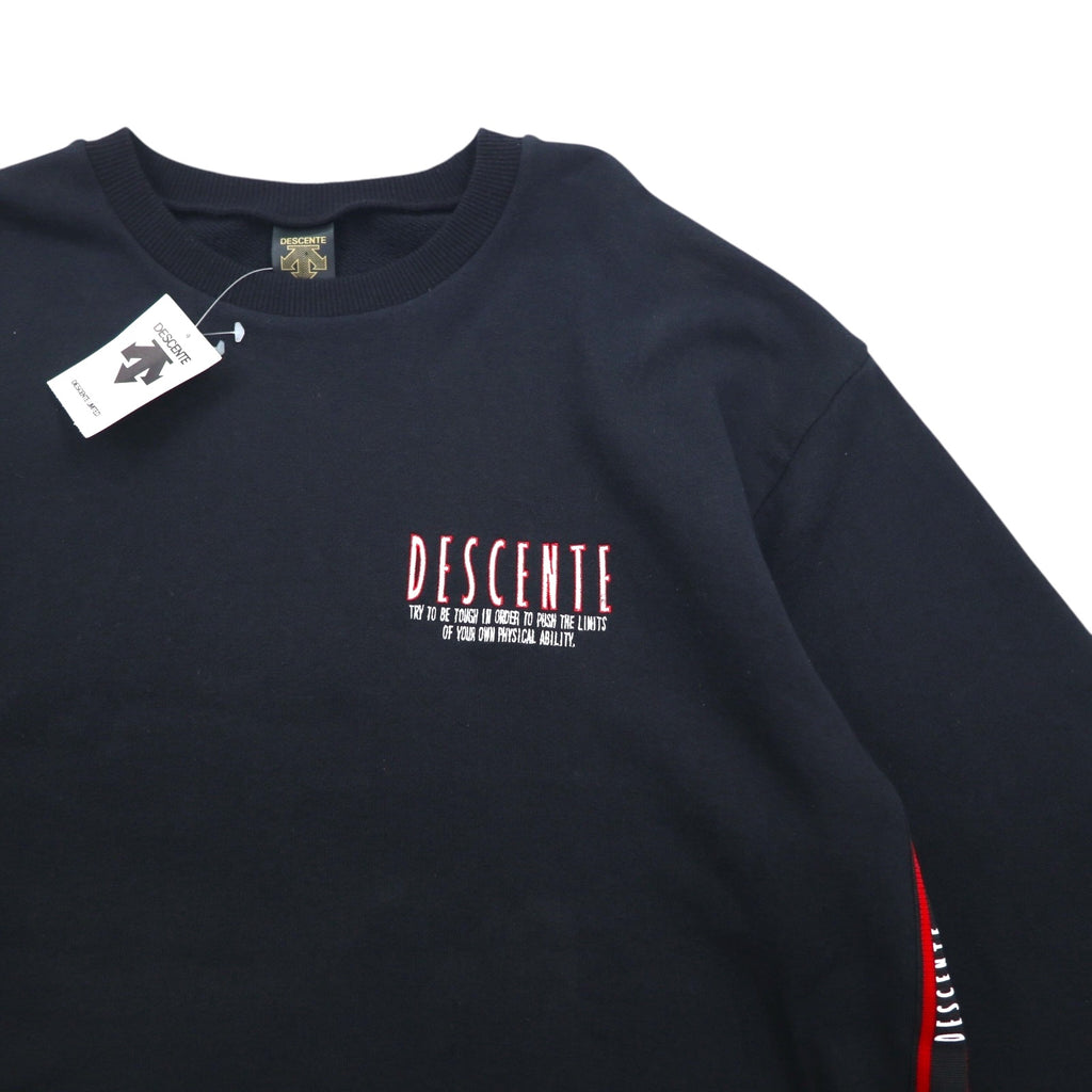 DESCENTE 90s Made in Japan Tape Logo Design Sweatshirt, Size L, Black, Unused