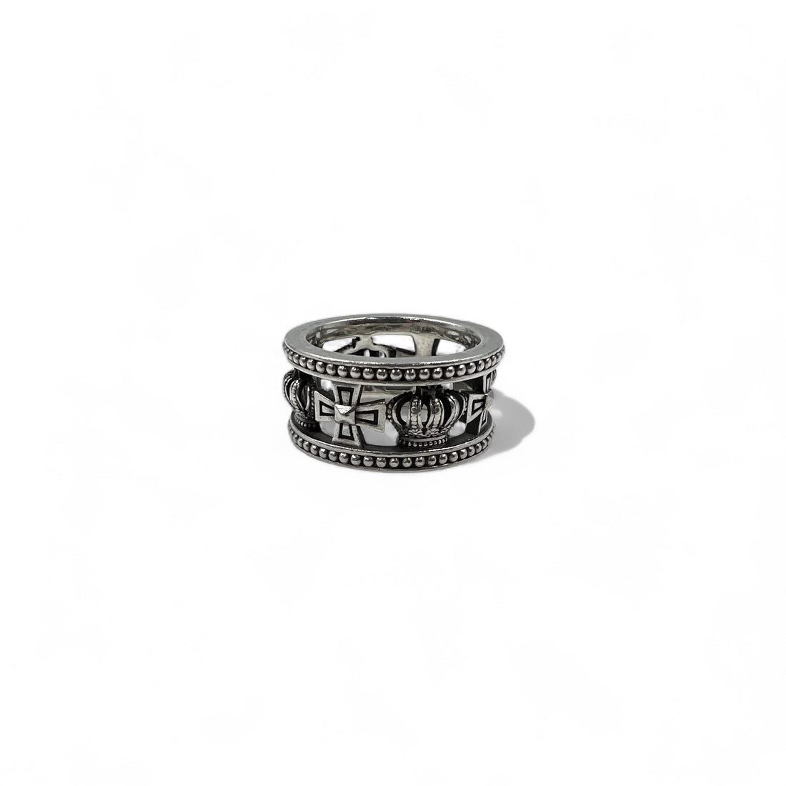 Justin Davis Crown Iron Cross Ring, Size 18, Silver 925, Medieval Wedding Band