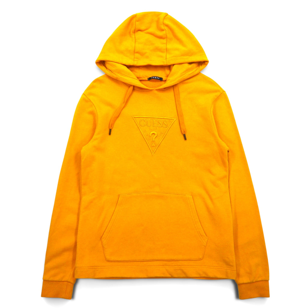 GUESS Triangle Logo Embroidered Pullover Hoodie M Yellow Cotton MI3K9471