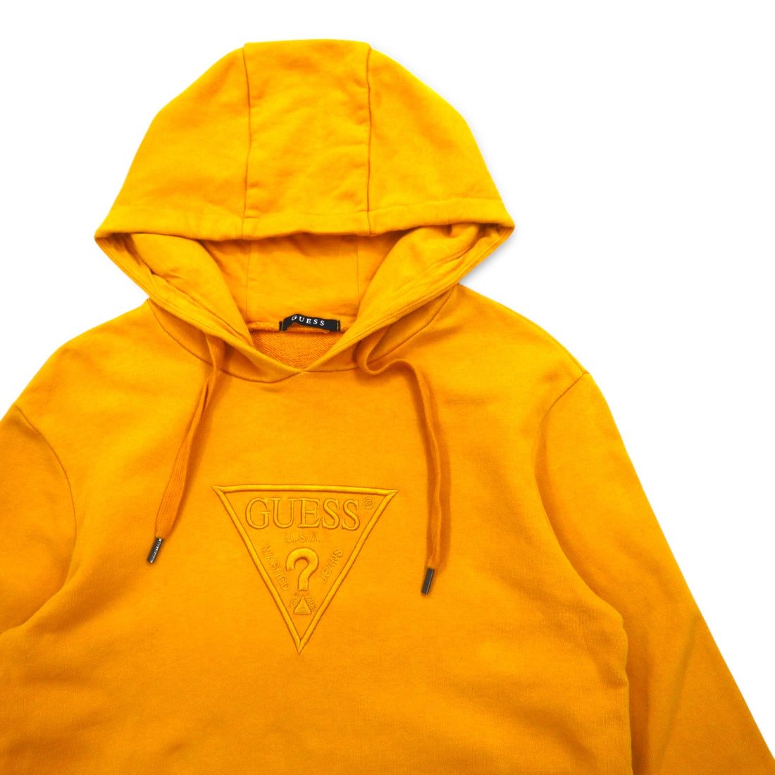 GUESS Triangle Logo Embroidered Pullover Hoodie M Yellow Cotton MI3K9471