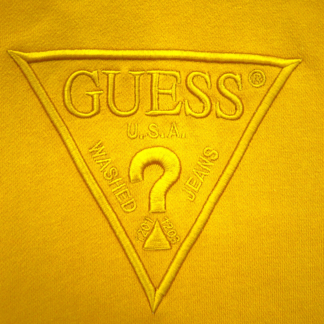 GUESS Triangle Logo Embroidered Pullover Hoodie M Yellow Cotton MI3K9471