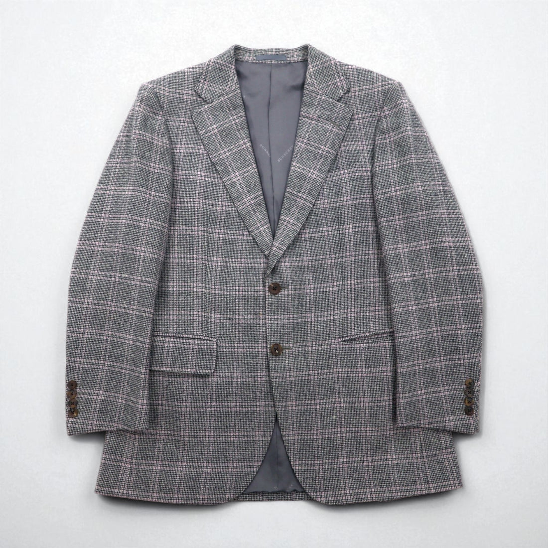 BURBERRY Cashmere Blend 2B Tweed Jacket, Size M, Gray Check, Wool, Made in Japan