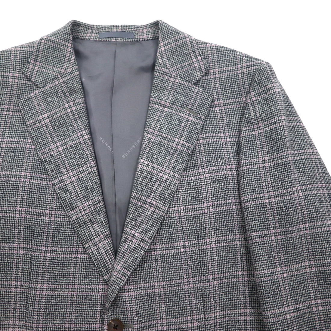 BURBERRY Cashmere Blend 2B Tweed Jacket, Size M, Gray Check, Wool, Made in Japan