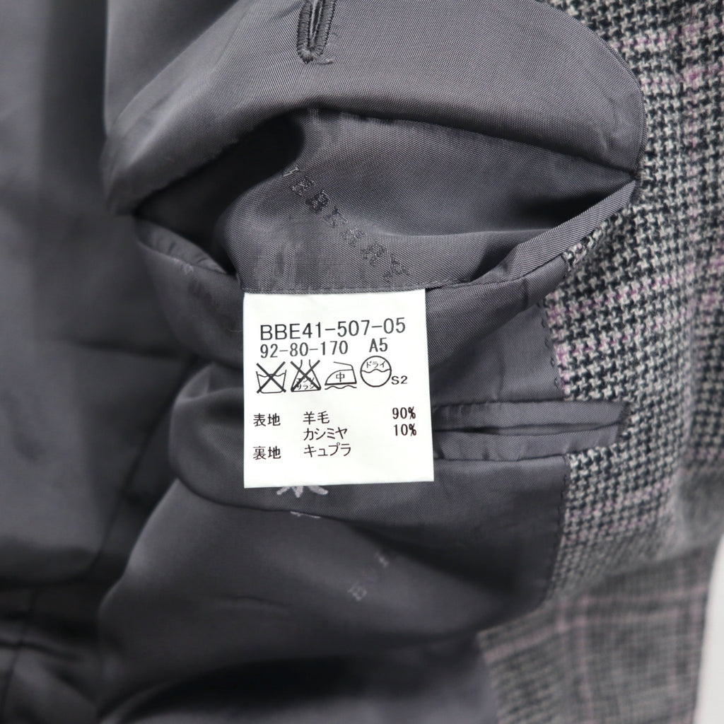 BURBERRY Cashmere Blend 2B Tweed Jacket, Size M, Gray Check, Wool, Made in Japan