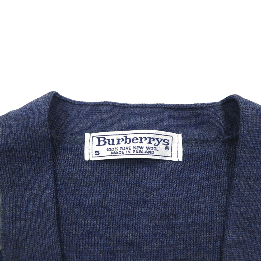 BURBERRYS 80s Made in UK Elbow Patch Knit Cardigan L Navy Wool Leather