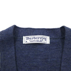 BURBERRYS 80s Made in UK Elbow Patch Knit Cardigan L Navy Wool Leather