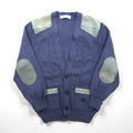 BURBERRYS 80s Made in UK Elbow Patch Knit Cardigan L Navy Wool Leather