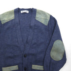BURBERRYS 80s Made in UK Elbow Patch Knit Cardigan L Navy Wool Leather