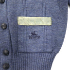 BURBERRYS 80s Made in UK Elbow Patch Knit Cardigan L Navy Wool Leather