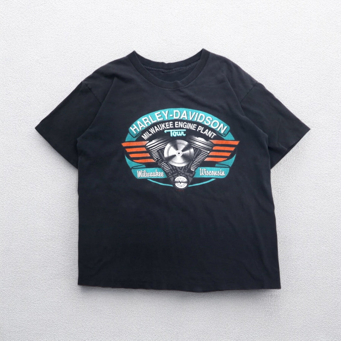 HARLEY DAVIDSON 90s Vintage Double-Sided Print T-Shirt XL Black Single Stitch 1995 MILWAUKEE ENGINE PLANT TOUR
