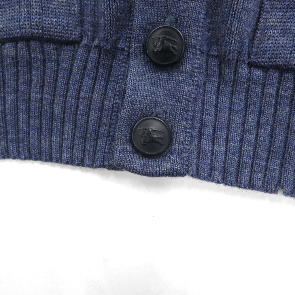 BURBERRYS 80s Made in UK Elbow Patch Knit Cardigan L Navy Wool Leather