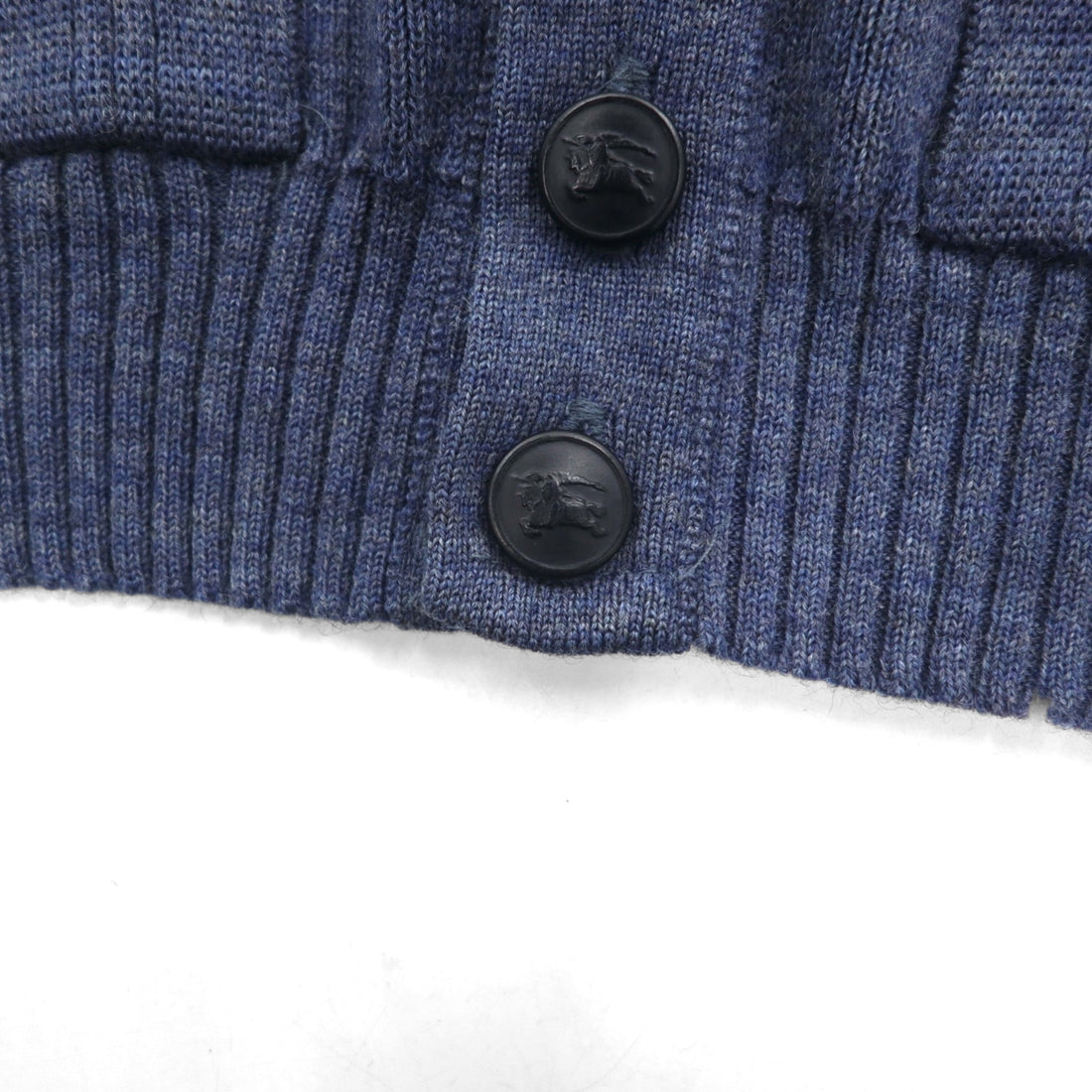 BURBERRYS 80s Made in UK Elbow Patch Knit Cardigan L Navy Wool Leather