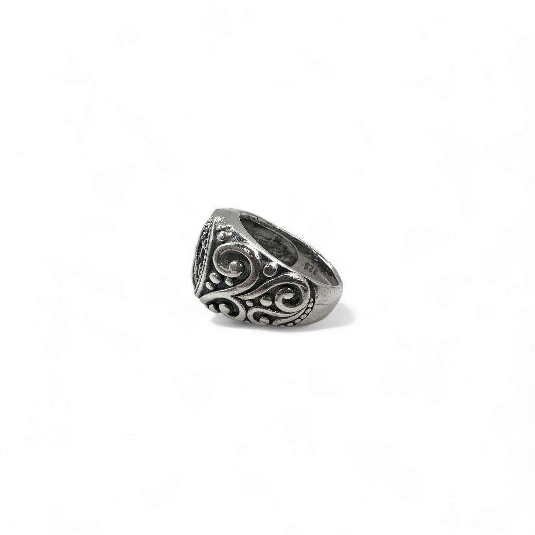 Vintage Virgin Mary Silver Ring, Size 17, 925, Cross, Arabesque Design