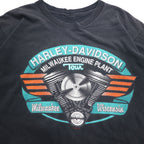 HARLEY DAVIDSON 90s Vintage Double-Sided Print T-Shirt XL Black Single Stitch 1995 MILWAUKEE ENGINE PLANT TOUR