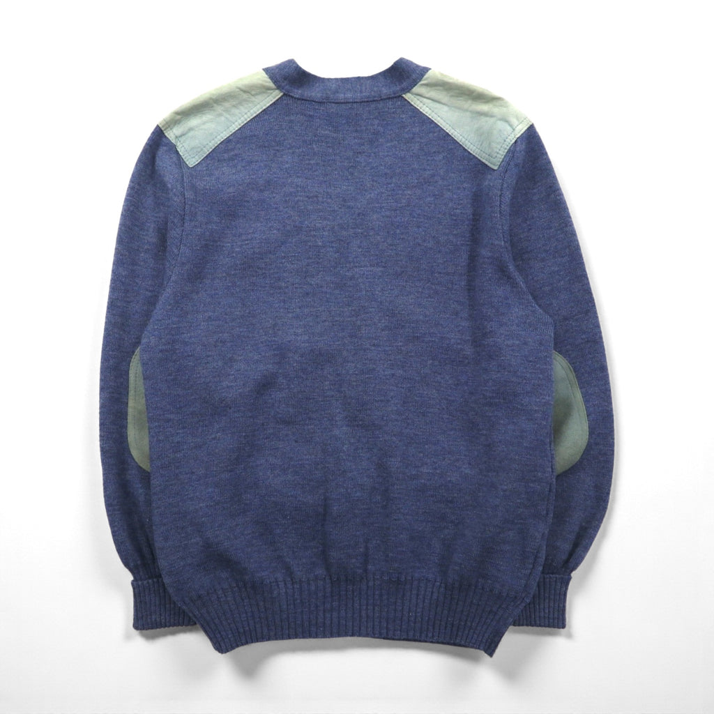 BURBERRYS 80s Made in UK Elbow Patch Knit Cardigan L Navy Wool Leather
