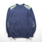 BURBERRYS 80s Made in UK Elbow Patch Knit Cardigan L Navy Wool Leather