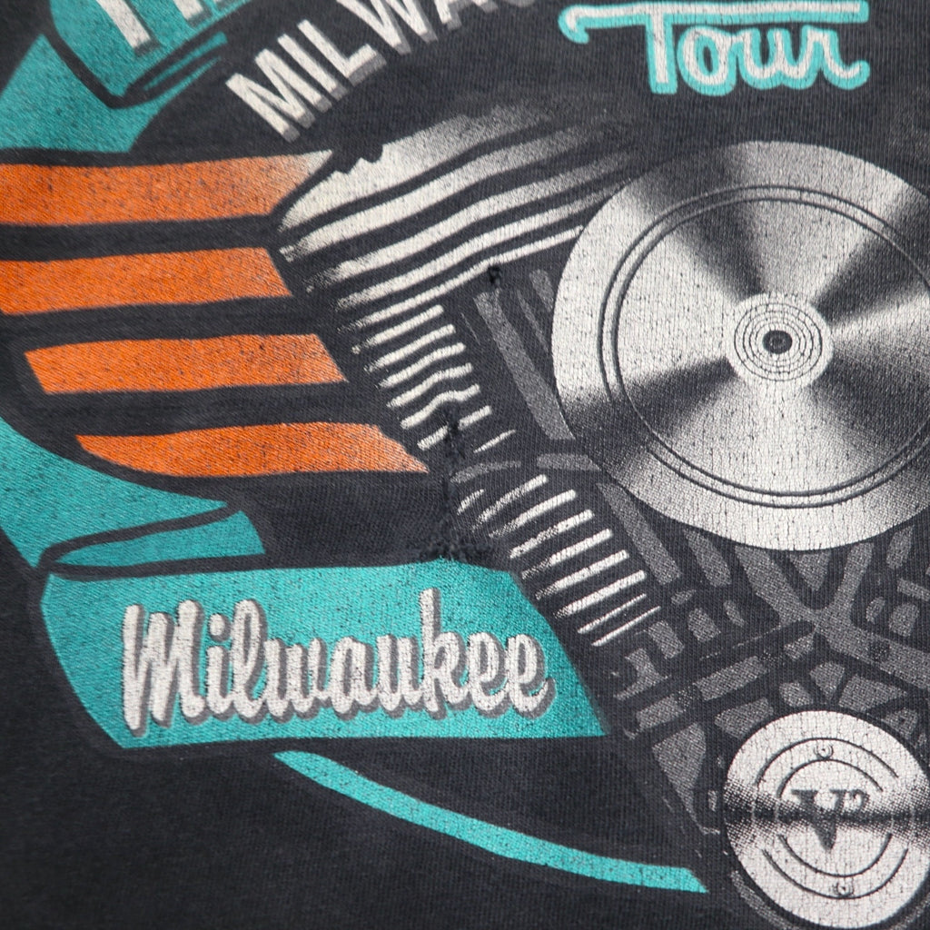 HARLEY DAVIDSON 90s Vintage Double-Sided Print T-Shirt XL Black Single Stitch 1995 MILWAUKEE ENGINE PLANT TOUR