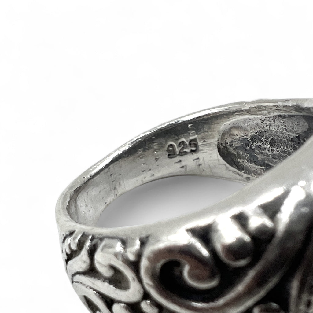 Vintage Virgin Mary Silver Ring, Size 17, 925, Cross, Arabesque Design