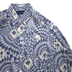 Vintage 90s Japan Made Retro Shirt LAMA LUCENTE 90年代 総柄 ポリシャツ FREE ブルー 幾何学柄 ポリエステル 日本製