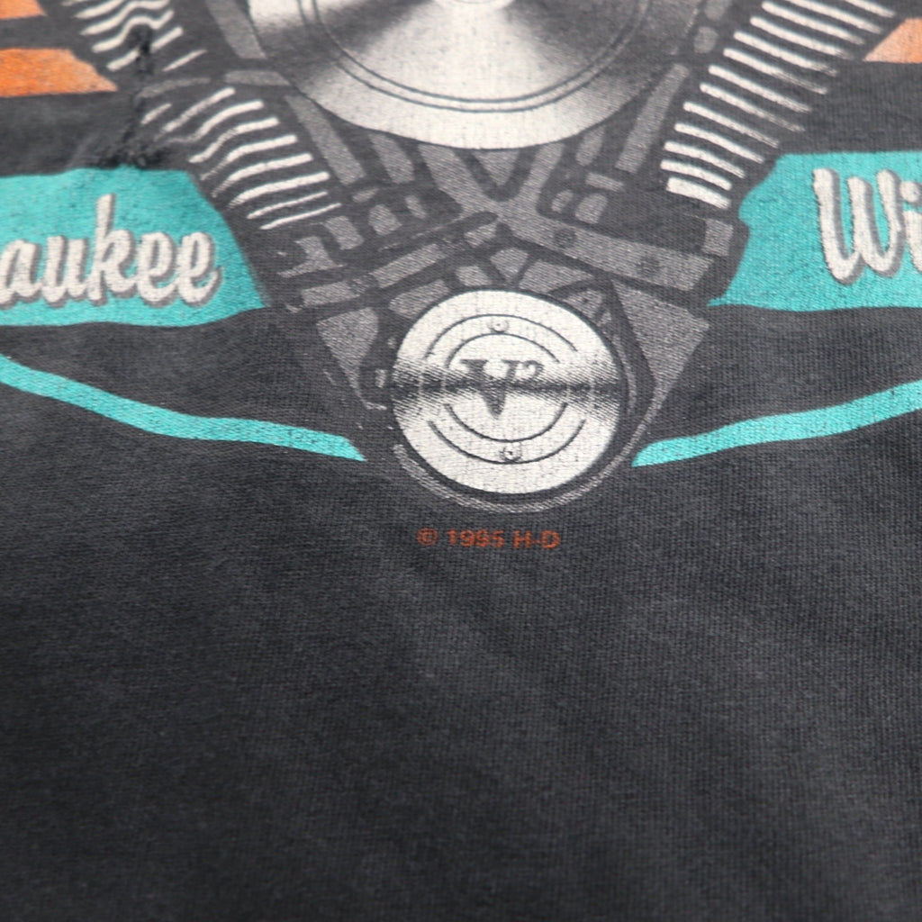 HARLEY DAVIDSON 90s Vintage Double-Sided Print T-Shirt XL Black Single Stitch 1995 MILWAUKEE ENGINE PLANT TOUR