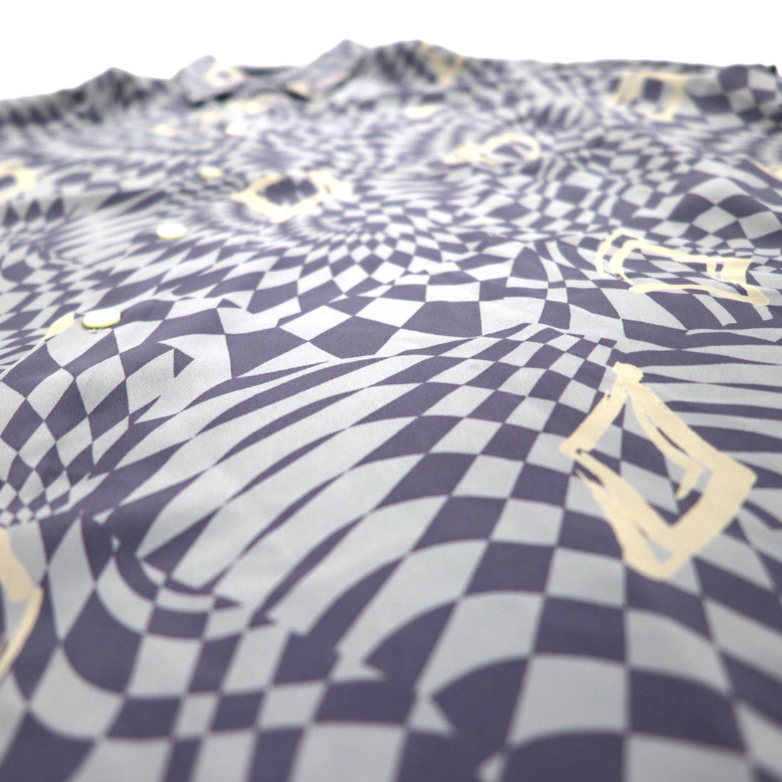 Vintage 90s Japan Made Retro Shirt LAMA LUCENTE 90年代 総柄 ポリシャツ FREE ブルー 幾何学柄 ポリエステル 日本製