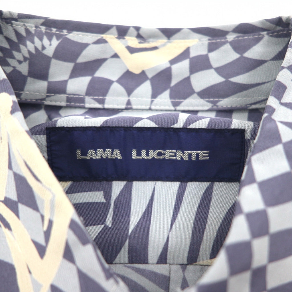 Vintage 90s Japan Made Retro Shirt LAMA LUCENTE 90年代 総柄 ポリシャツ FREE ブルー 幾何学柄 ポリエステル 日本製