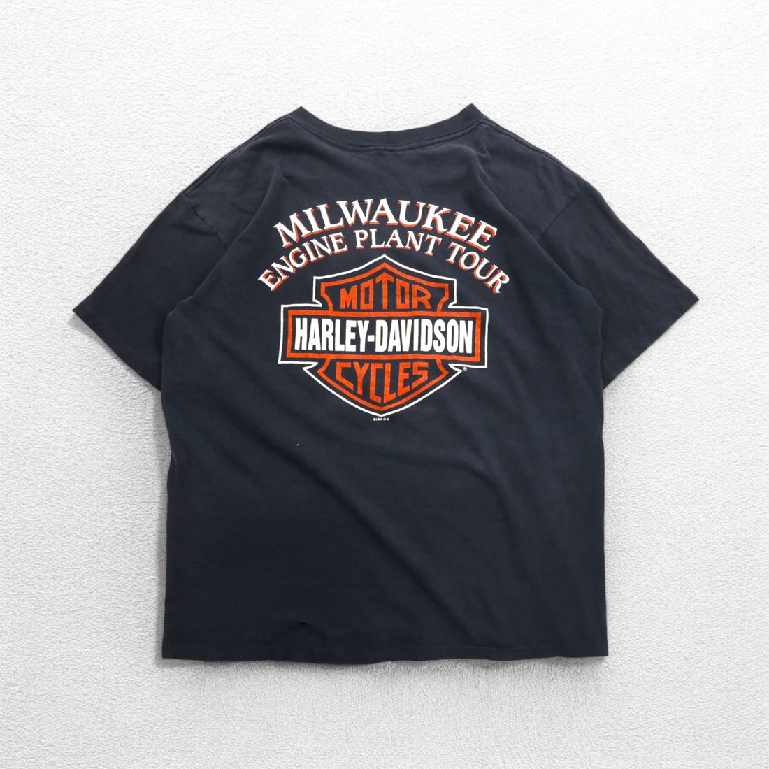 HARLEY DAVIDSON 90s Vintage Double-Sided Print T-Shirt XL Black Single Stitch 1995 MILWAUKEE ENGINE PLANT TOUR