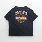 HARLEY DAVIDSON 90s Vintage Double-Sided Print T-Shirt XL Black Single Stitch 1995 MILWAUKEE ENGINE PLANT TOUR