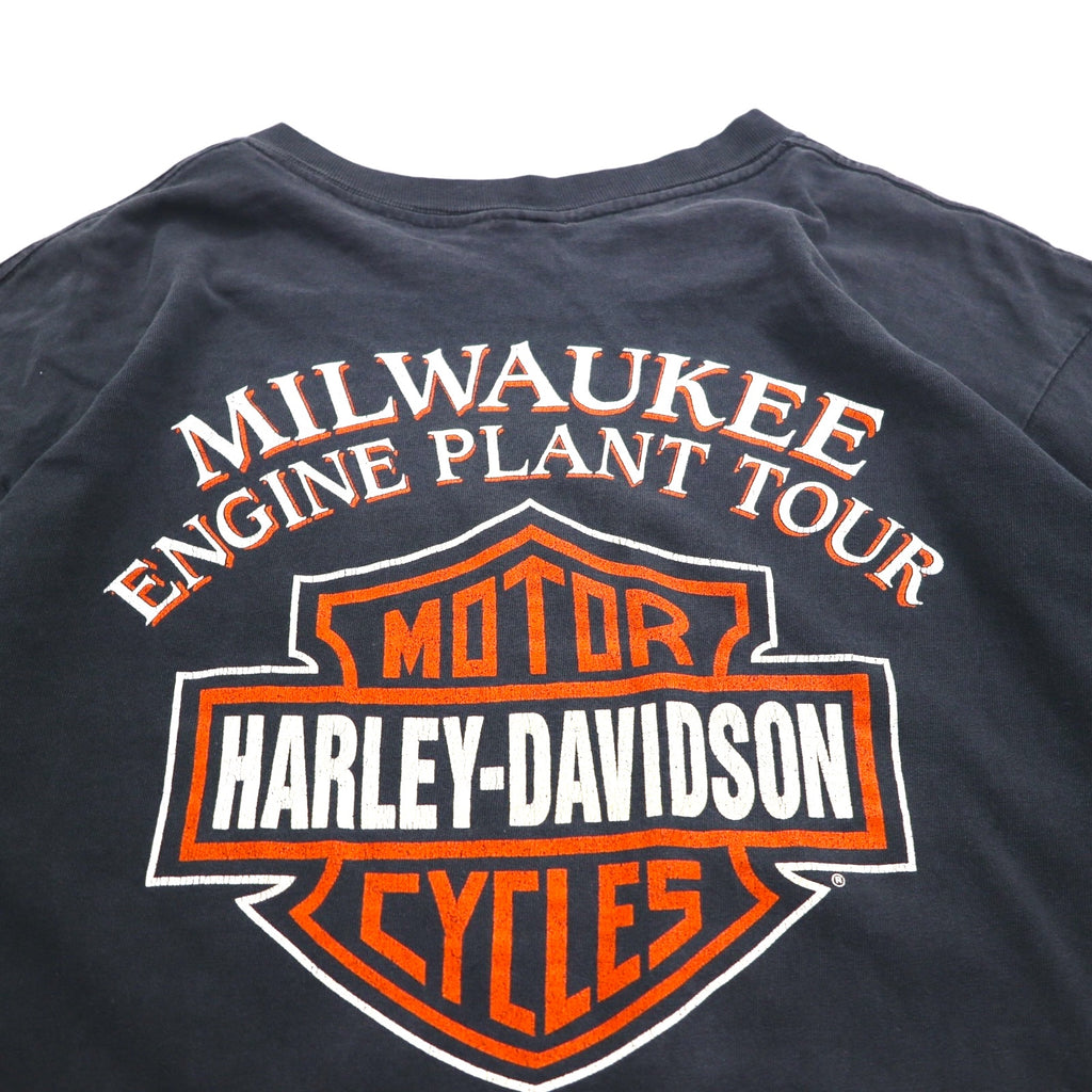 HARLEY DAVIDSON 90s Vintage Double-Sided Print T-Shirt XL Black Single Stitch 1995 MILWAUKEE ENGINE PLANT TOUR