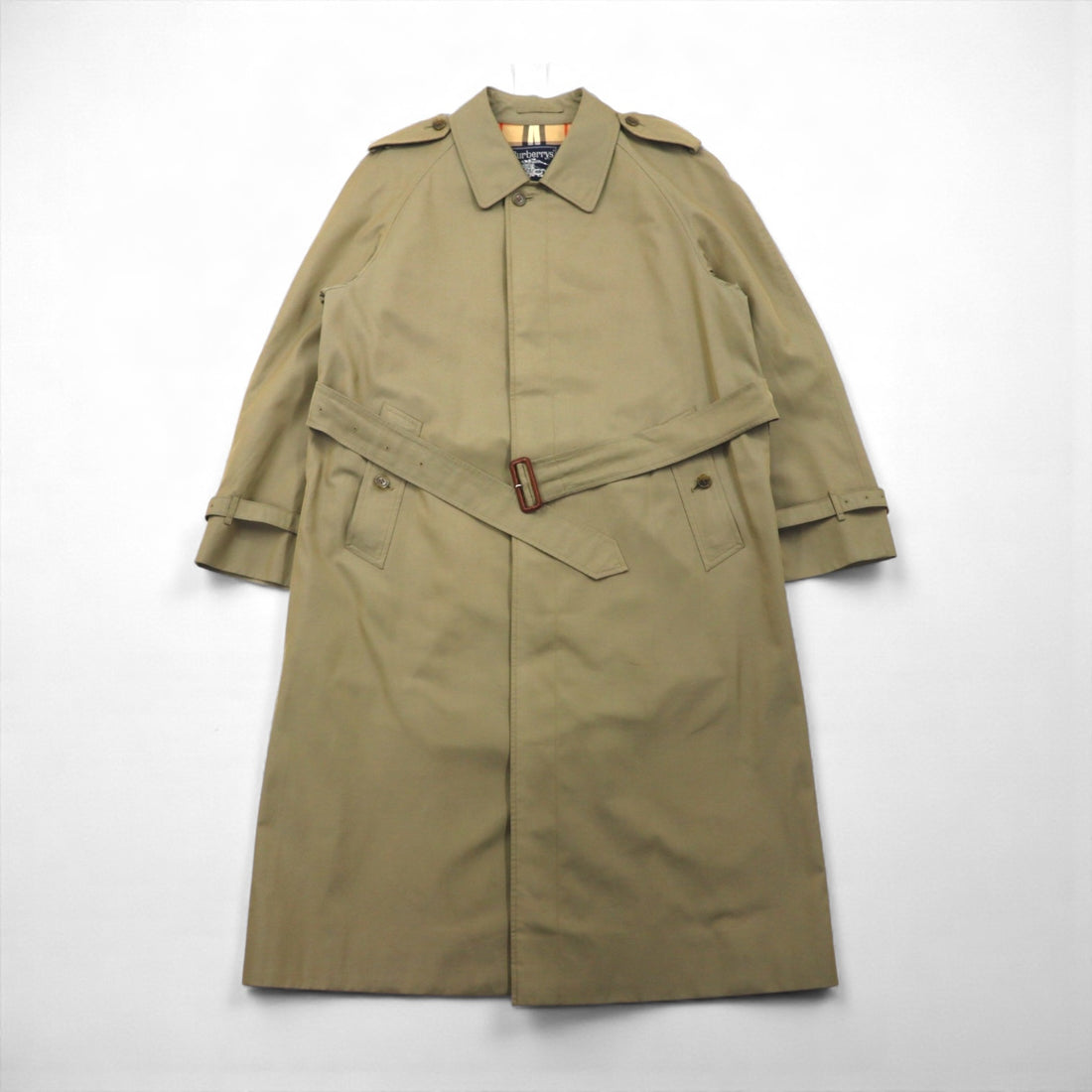BURBERRY Balmacaan Soutien Collar Coat, Large, Beige, with epaulettes and belt